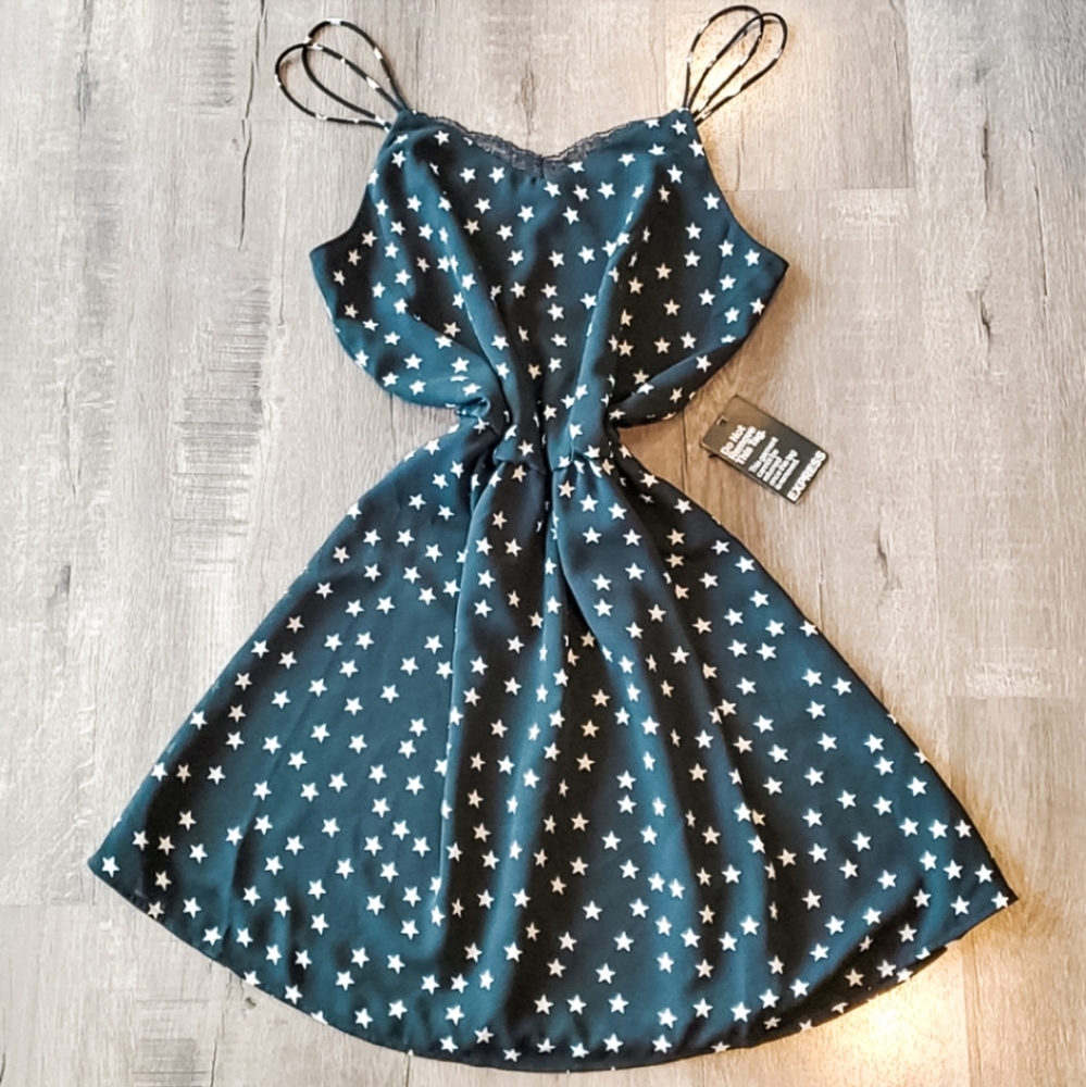 Express Star Print Lace Spaghetti Strap Mini Dresw